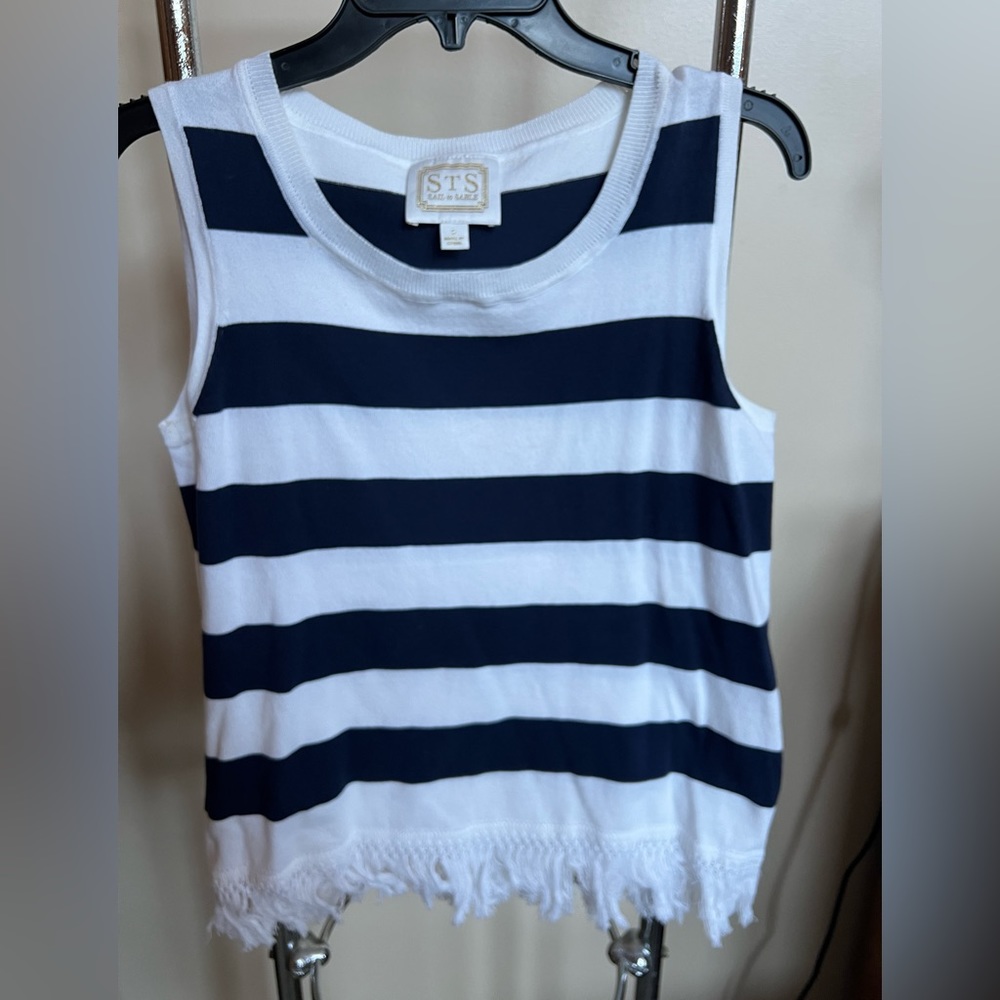 white and blue stripe tank top sweater